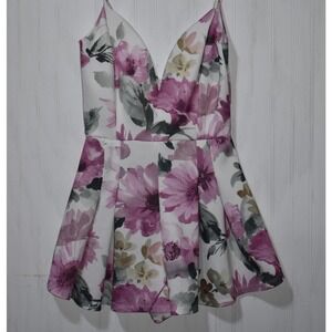 Sarah La Floral‎ Romper Plunge Neck Sleeveless Party Dress Medium